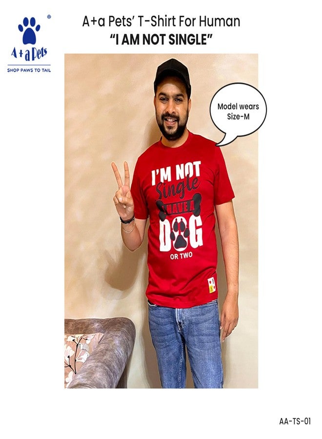 A+a Pets تيشيرت A+a Pets مطبوع عليه رسومات، مقاس عادي، مناسب للبشر (للجنسين) 'Nsd' وللحيوانات الأليفة (الكلاب والقطط) 'Naughty' | نصف كم، رقبة دائرية | خفيف الوزن | قطن (مقاسات البشر: XL، الحيوانات الأليفة: 6XL، أحمر وبني) - Image 2